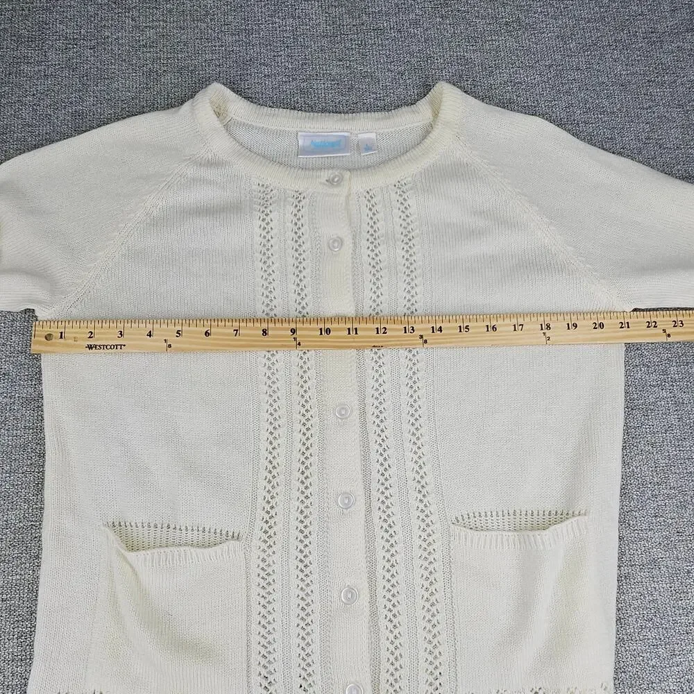NATIONAL WOMENS VINTAGE CABLE KNIT CREAM CARDIGAN SWEATER SIZE LARGE